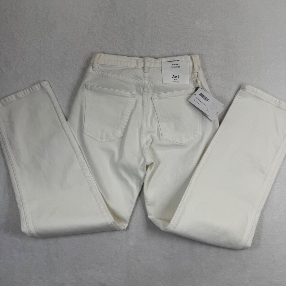 3x1 NYC Claudia Straight‎ High Rise Jeans White Made in Italy WD0070050 Size 25